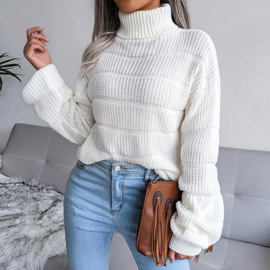 Dana - White Turtleneck Long Sleeve Sweater Top - Model Mannequin
