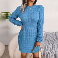 Samara - Blue Cable Knit Mini Sweater Dress - Model Mannequin