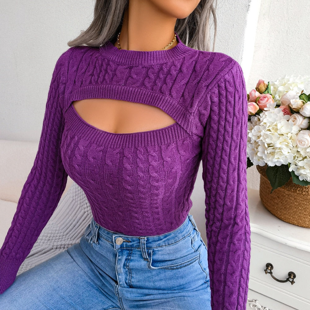 Zoe - Purple Cutout Knitted Slim Fit Top - Model Mannequin