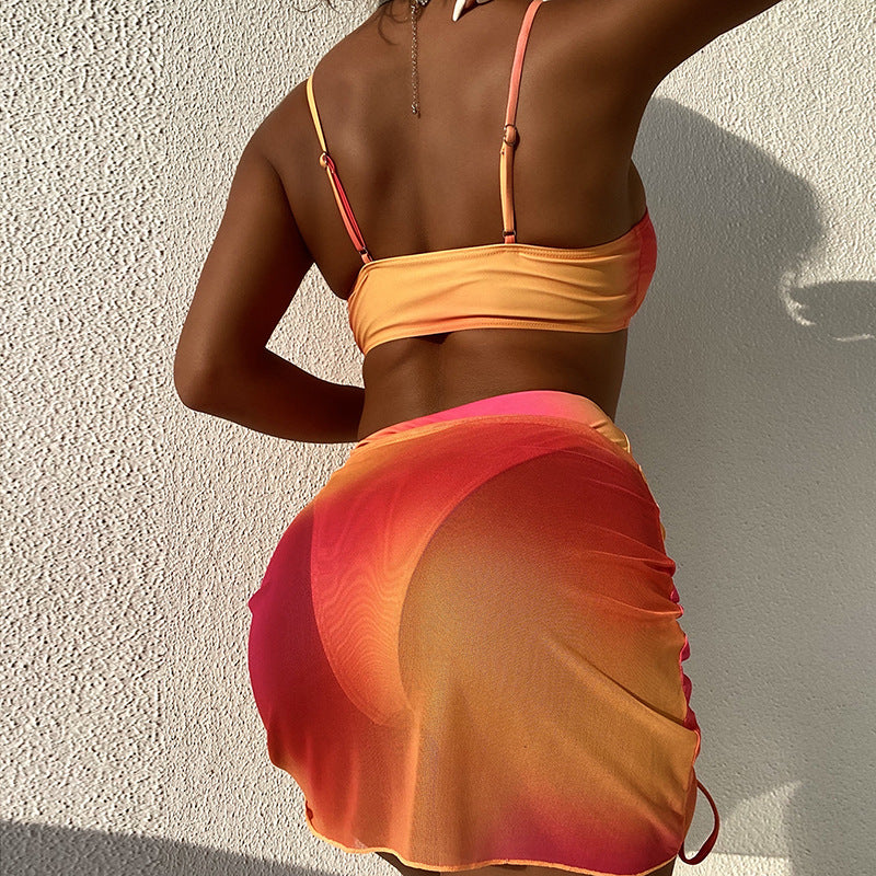 Three Piece Orange Ombre Print Bikini Set - Model Mannequin