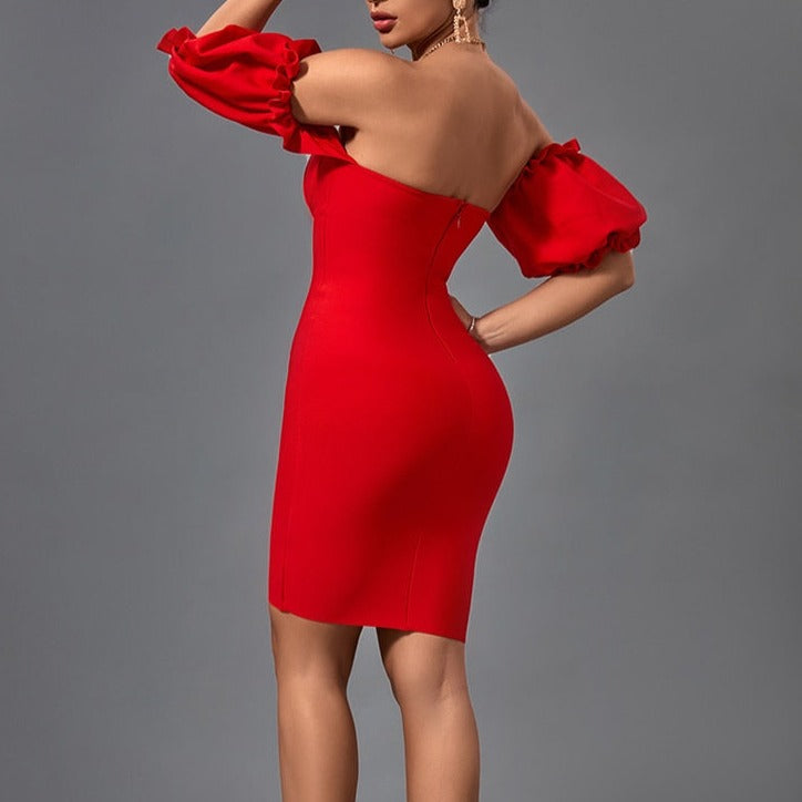 Jessica - Red Off The Shoulder Bandage Dress - Model Mannequin