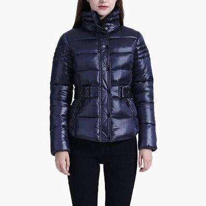 Katie - Navy PU Quilted Parka Jacket