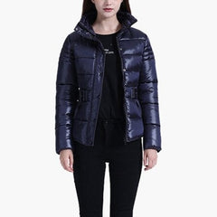 Katie - Navy PU Quilted Parka Jacket