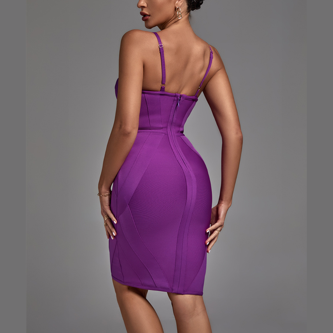 Aria - Purple Strappy Harness Bandage Dress - Model Mannequin