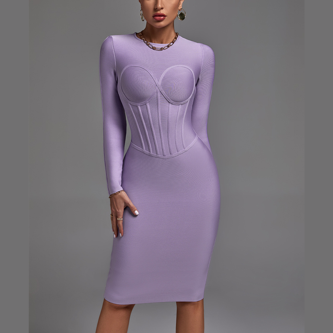 Eliana - Lilac Long Sleeve Bandage Dress - Model Mannequin