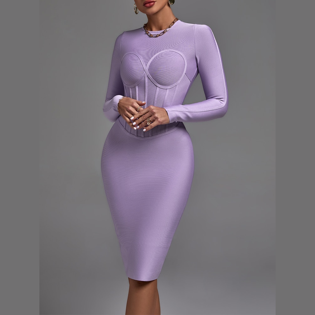 Eliana - Lilac Long Sleeve Bandage Dress - Model Mannequin