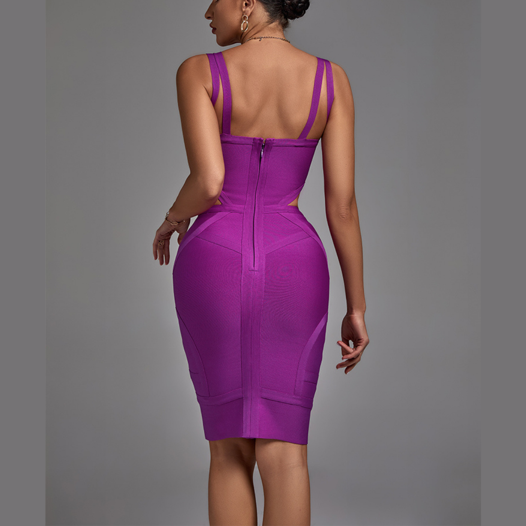 Aaliyah - Purple Strappy Bandage Dress - Model Mannequin