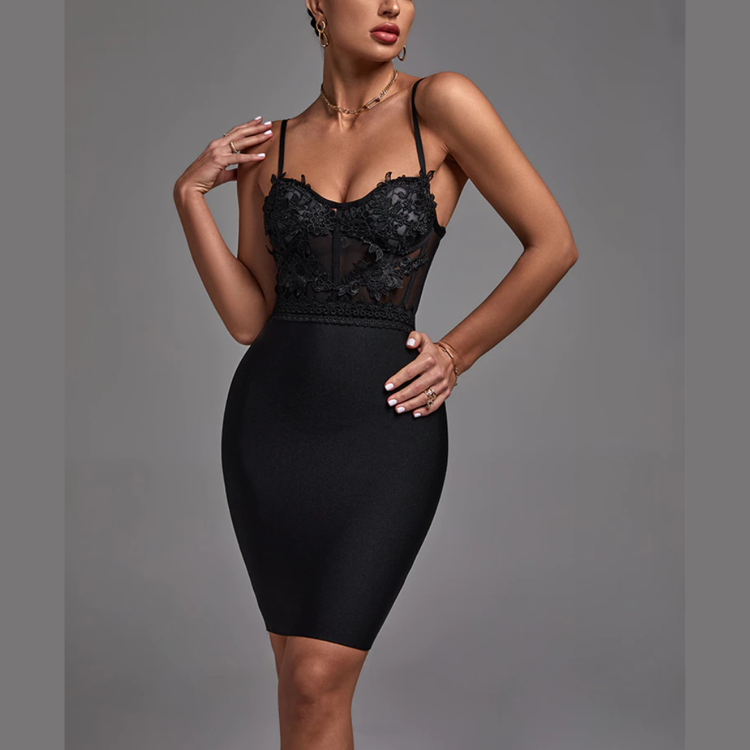 Erin - Black Lace Bandage Dress - Model Mannequin