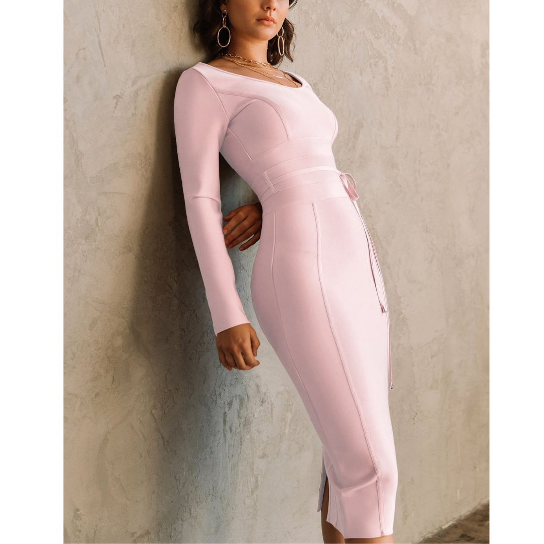 Maria - Pink Tie Waist Bandage Dress - Model Mannequin