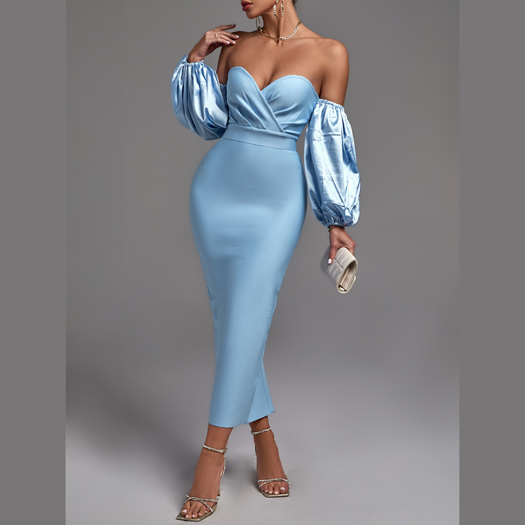 Olivia - Sky Blue Strapless Bandage Dress - Model Mannequin