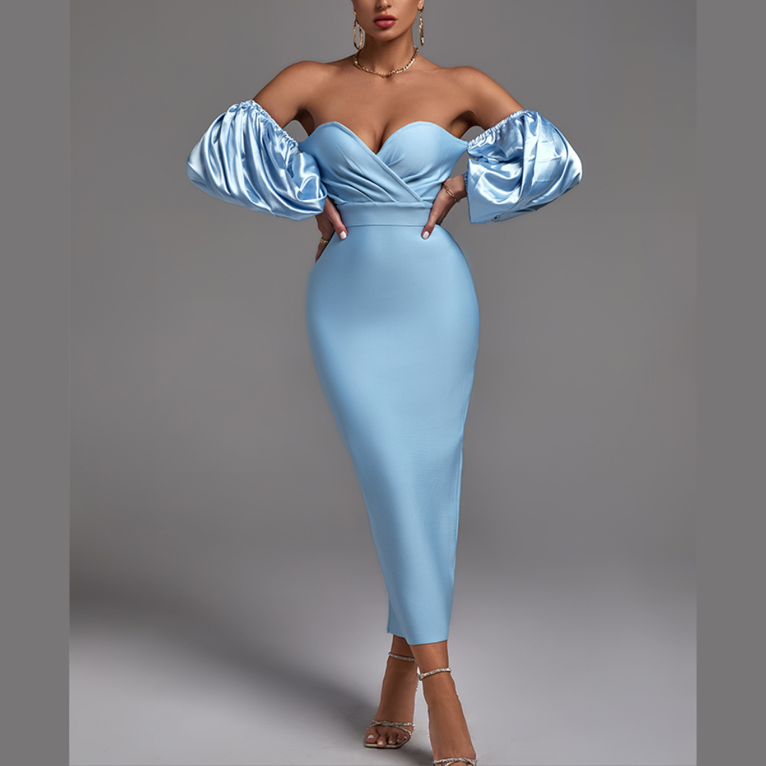 Olivia - Sky Blue Strapless Bandage Dress - Model Mannequin