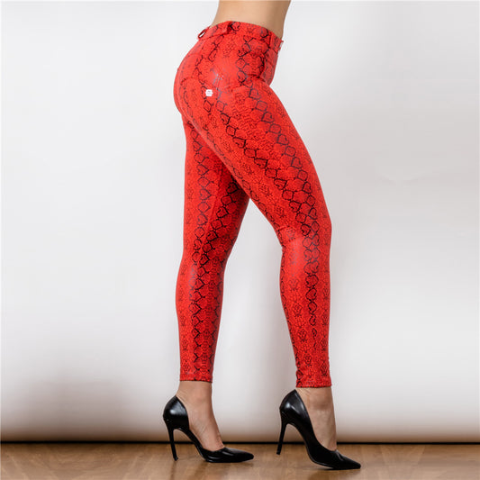 Cheeky Red Snake Skin Print Butt Lift Pants - Model Mannequin