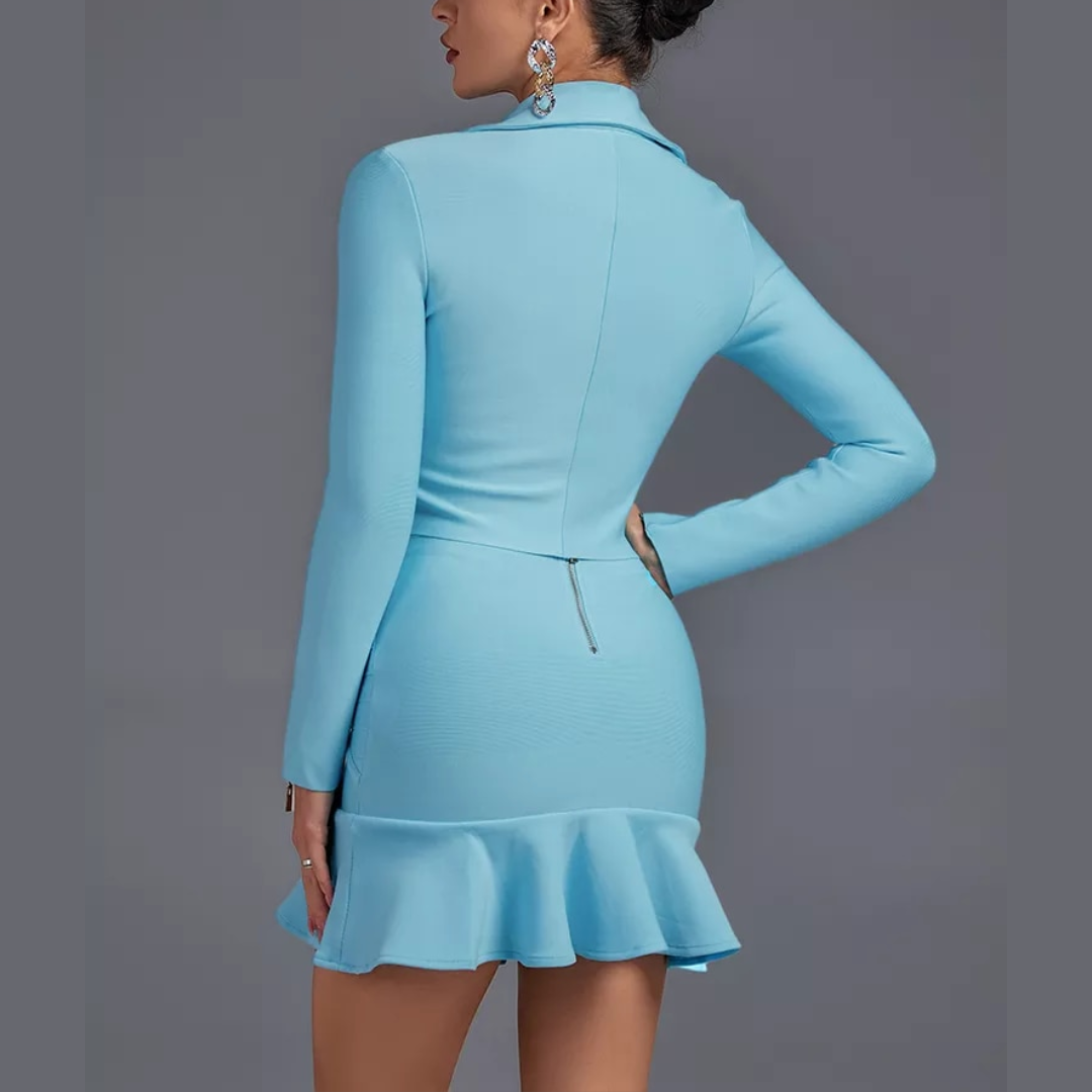 Angelique - Blue Long Sleeve Jacket and Skirt Bandage Set - Model Mannequin