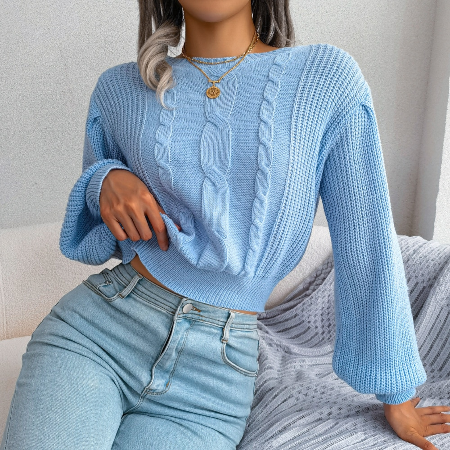 Ryder - Blue Braided Knit Top - Model Mannequin