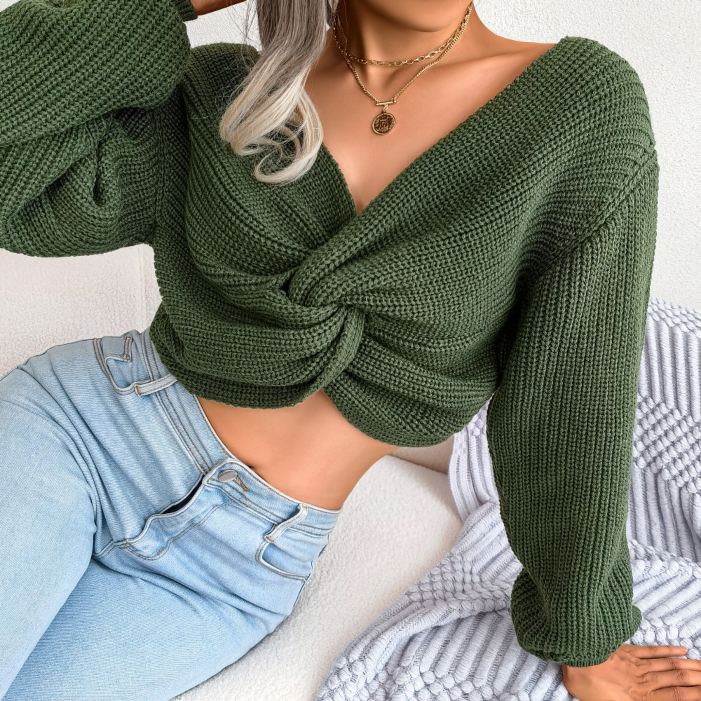 Kiera - Green Twisted Ribbed Crop Top - Model Mannequin