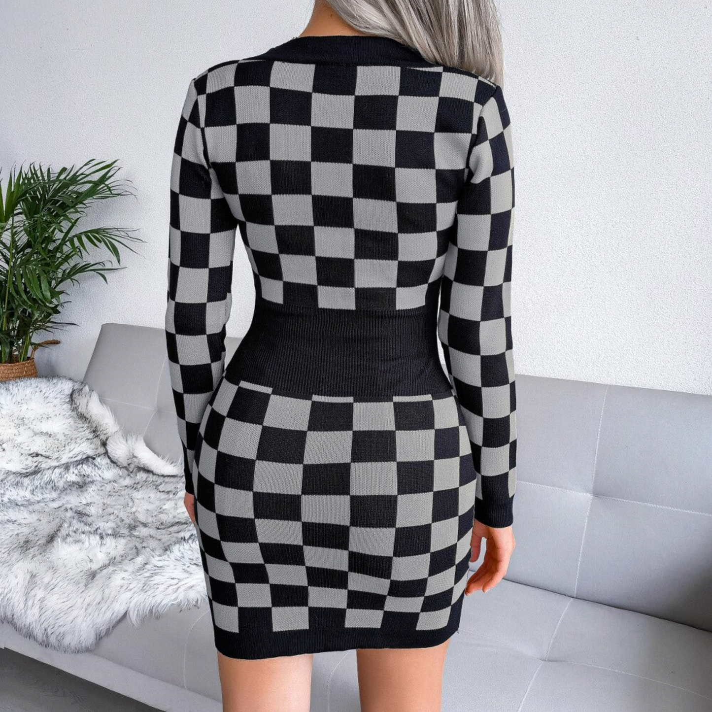Rosita - Black Checked Mini Dress - Model Mannequin