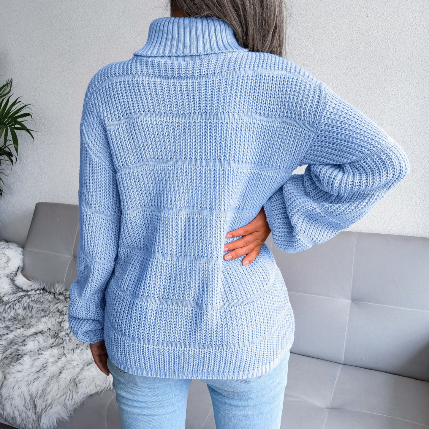 Dana - Blue Turtleneck Long Sleeve Sweater Top - Model Mannequin