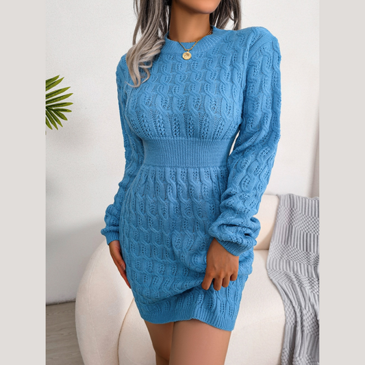 Samara - Blue Cable Knit Mini Sweater Dress - Model Mannequin