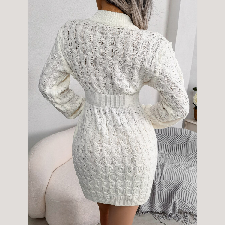 Samara White Cable Knit Mini Sweater Dress