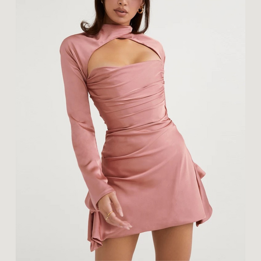 Andrea - Pink Draped Satin Mini Dress - Model Mannequin