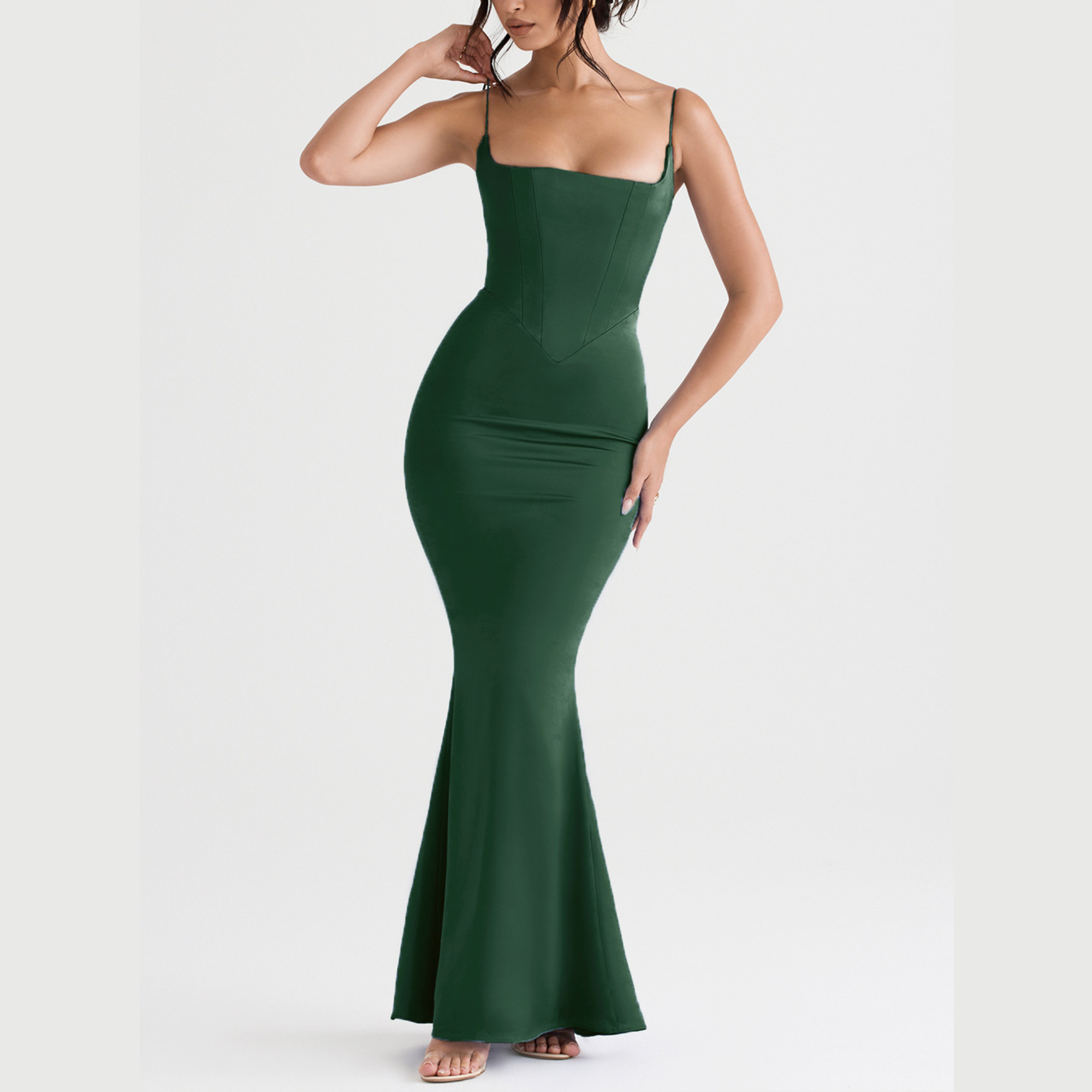 Shiloh - Green Satin Maxi Bodycon Dress – Model Mannequin