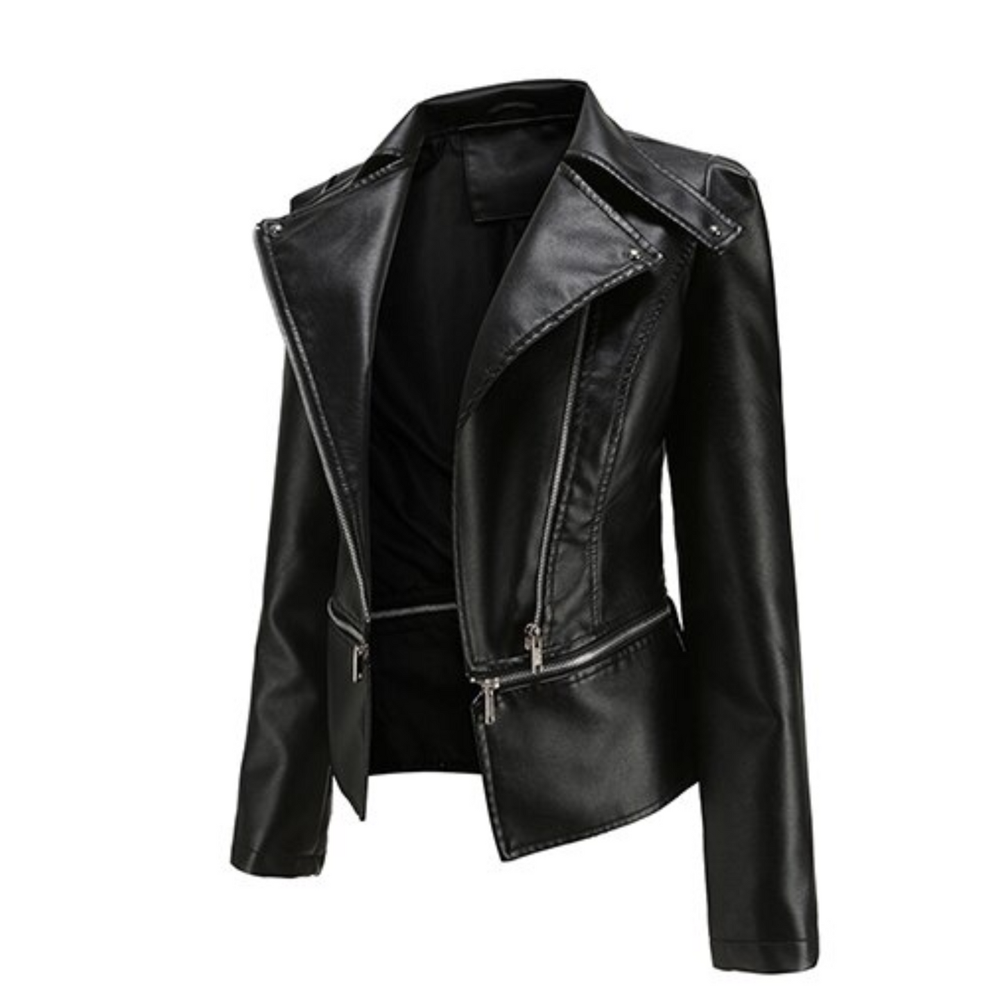 Cici - Black PU Leather Adjustable Length Jacket