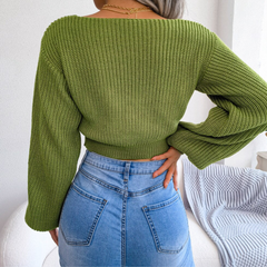 Birdie - Green V-Neck-Bow Cropped Top