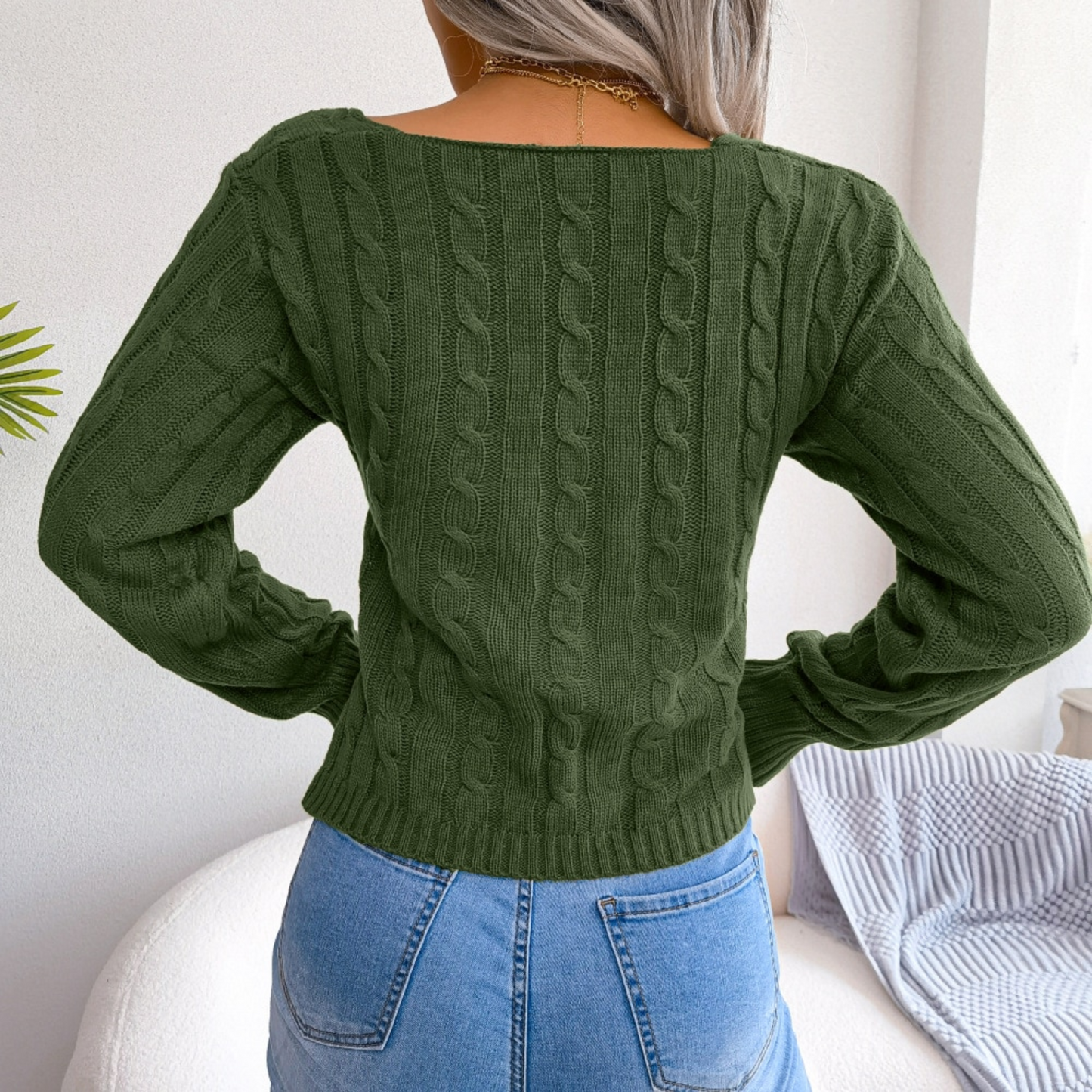 Gemma - Green Twisted Dough Knitted Sweater Top