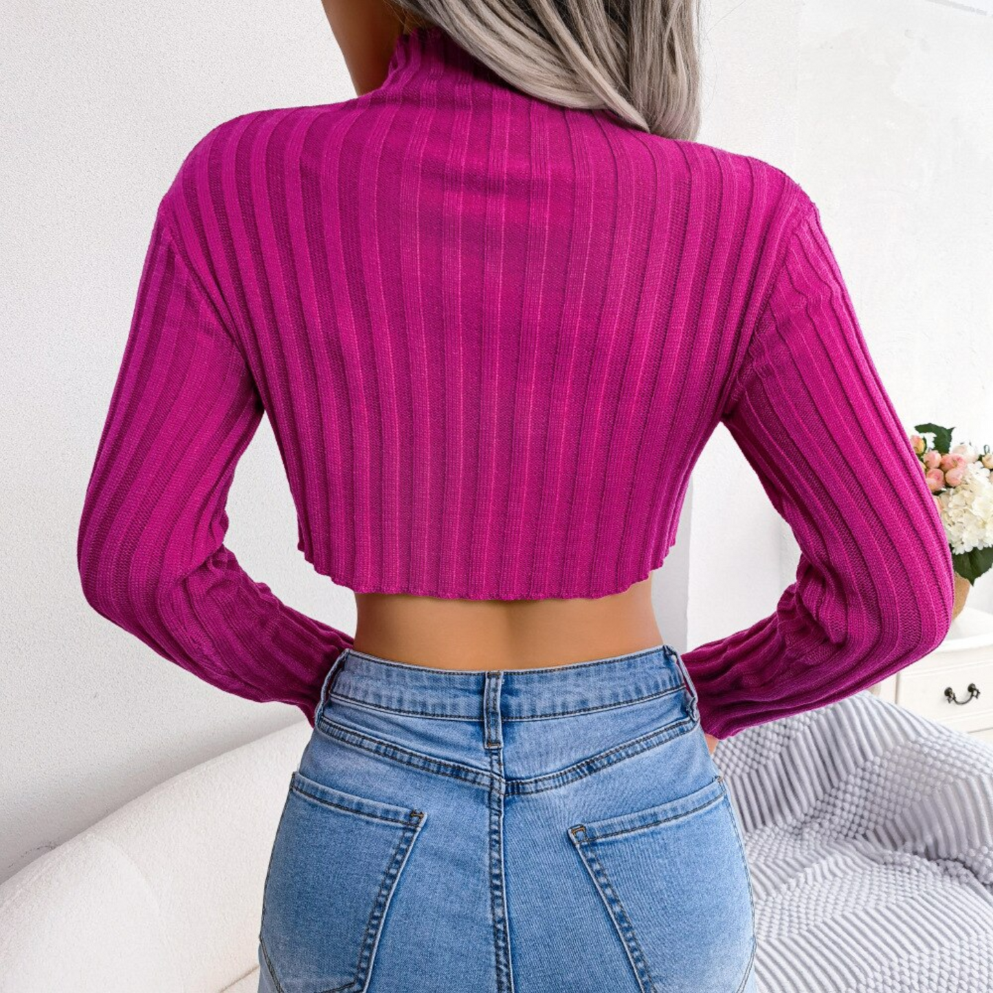 Genevieve -  Purple Asymmetric Ribbed Sweater Top