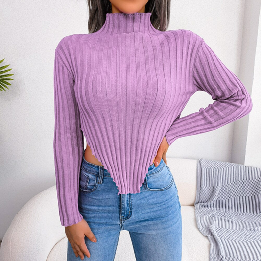 Genevieve -  Lilac Asymmetric Ribbed Sweater Top