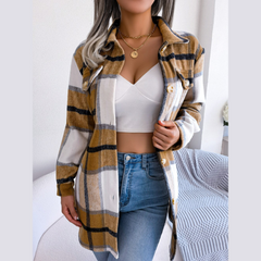 Vivian - Beige Plaid Belted Long Sleeves Coat