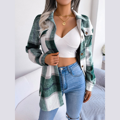 Vivian - Green Plaid Belted Long Sleeves Coat