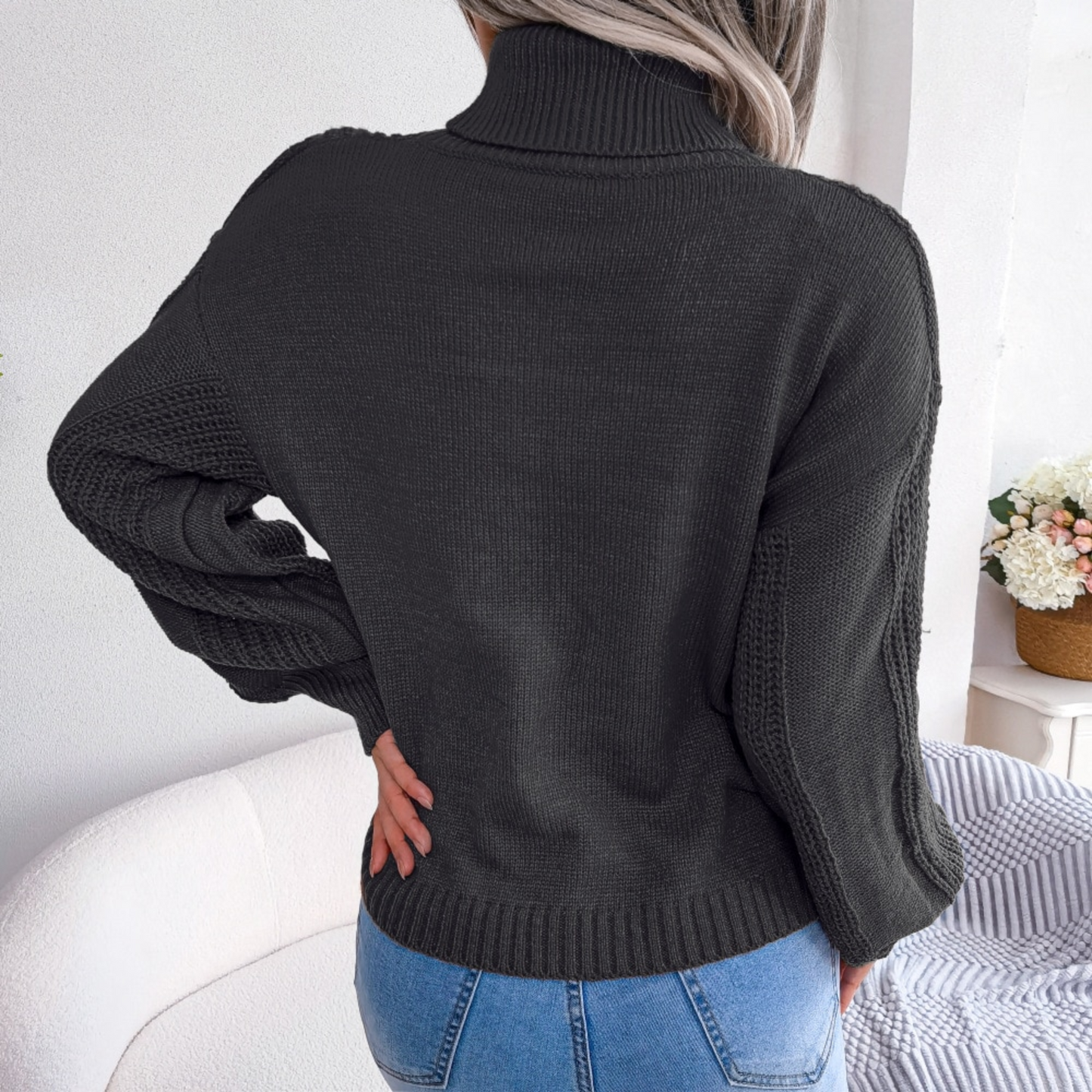 Mylah - Black Turtleneck Long Sleeve Sweater