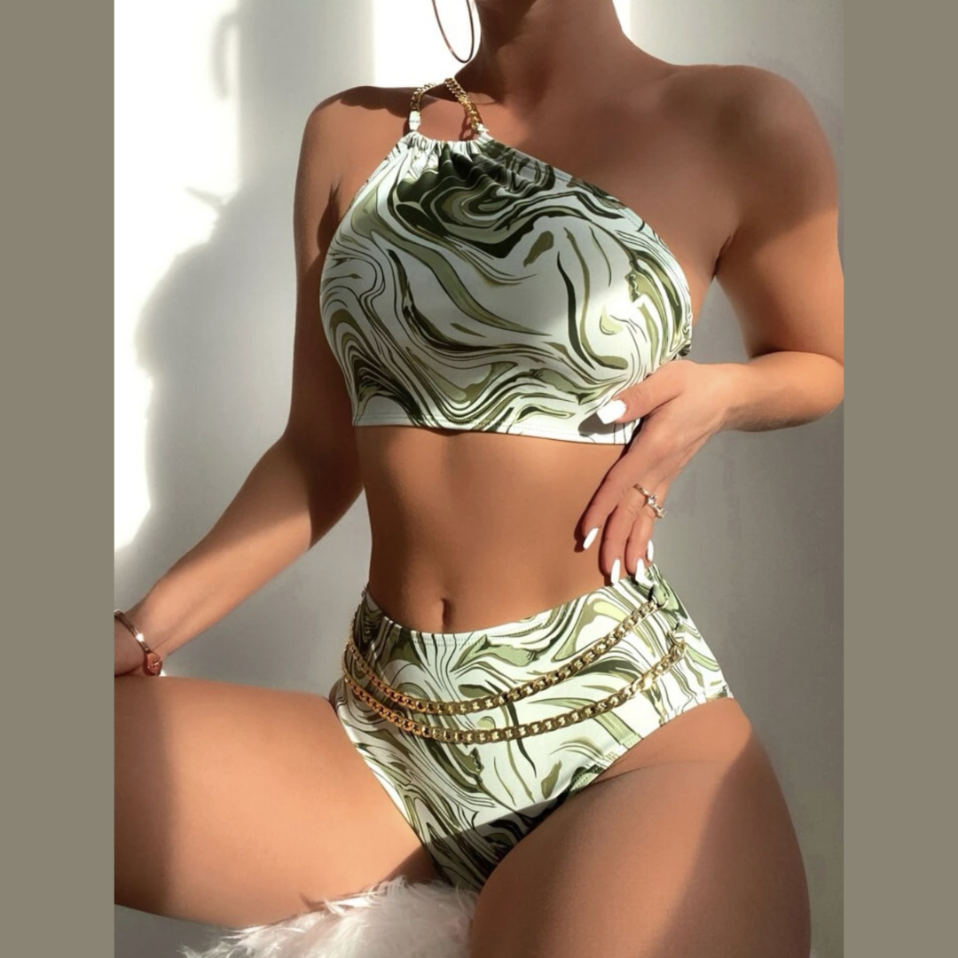 Carita - Green One Shoulder Bikini Swimsuit - Model Mannequin