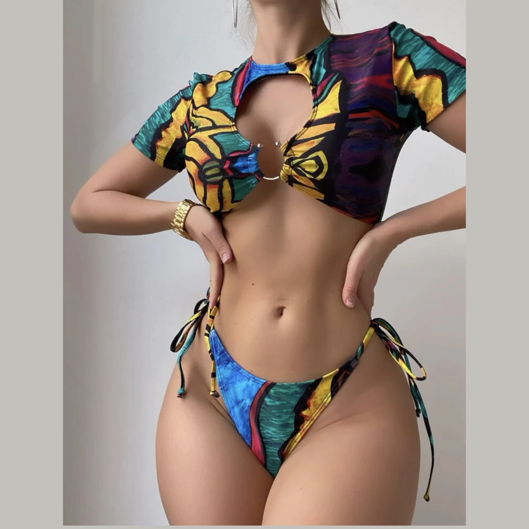 Multicolor Abstract Print Bikini Set - Model Mannequin
