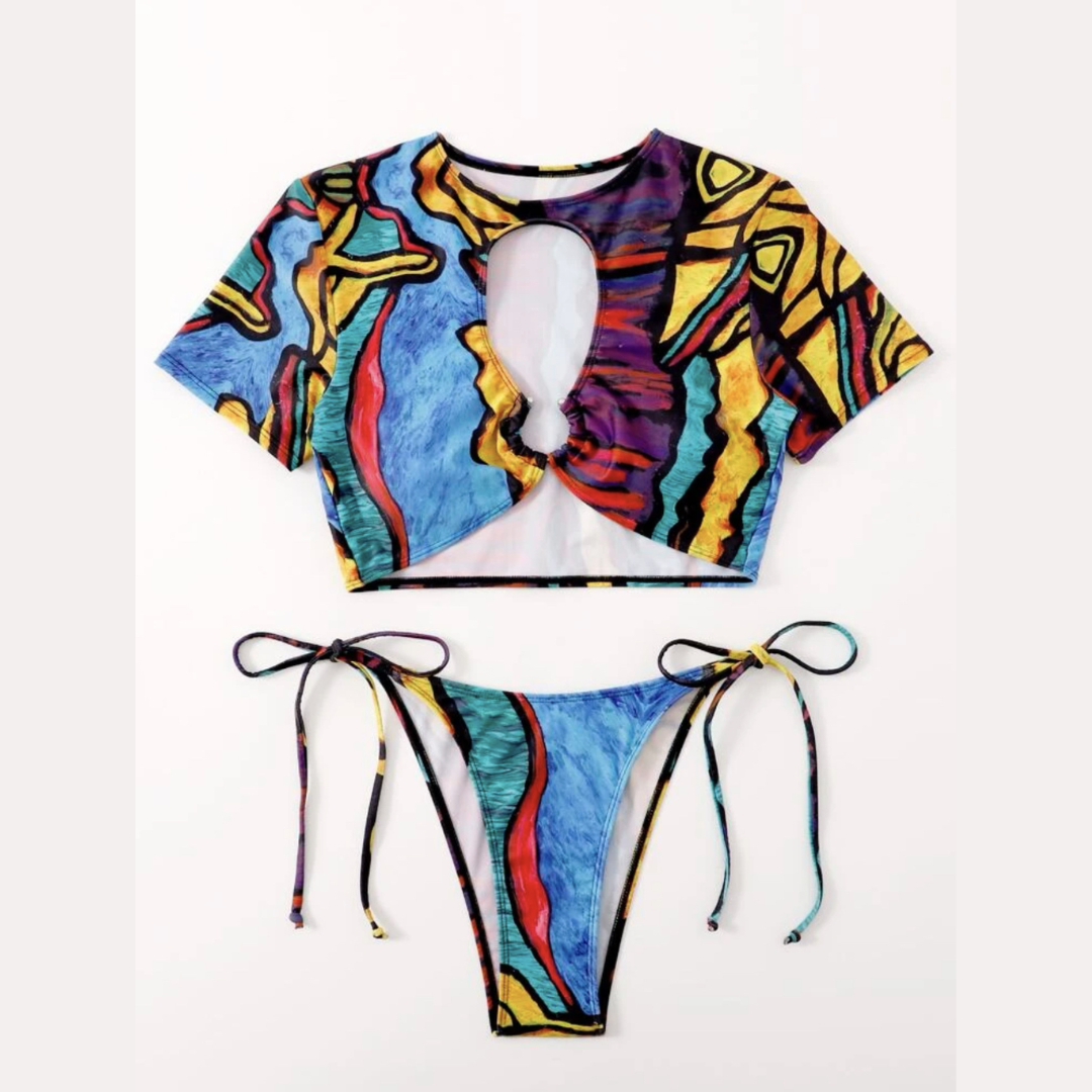 Multicolor Abstract Print Bikini Set - Model Mannequin