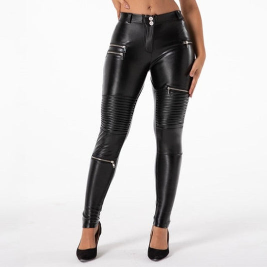 Cheeky Black PU Faux Leather Butt Lift Zipper Pants - Model Mannequin