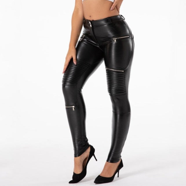 Cheeky Black PU Faux Leather Butt Lift Zipper Pants - Model Mannequin