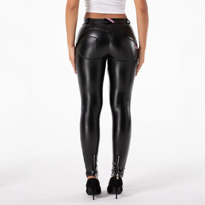 Faux Leather For Women Tummy Control Stretch High Waisted Pants Pu Butt  S-3xl