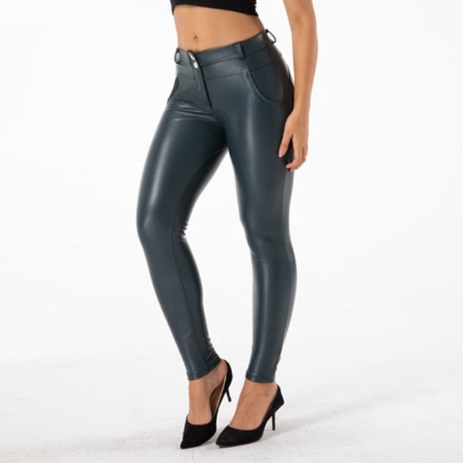 Cheeky Blue Faux Leather Butt Lift Pants - Model Mannequin
