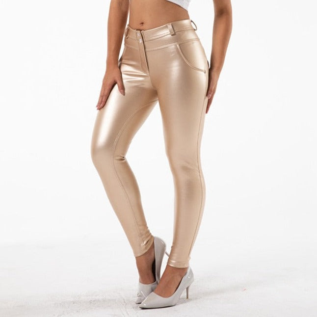 Cheeky Gold PU Butt Lift Pants - Model Mannequin