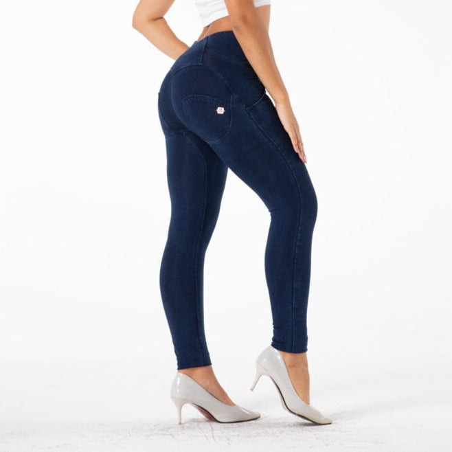 Cheeky Dark Blue High Waist Zip Front Jeggings - Model Mannequin