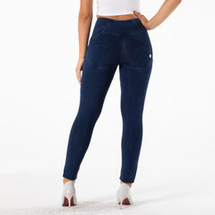 Cheeky Dark Blue High Waist Zip Front Jeggings - Model Mannequin