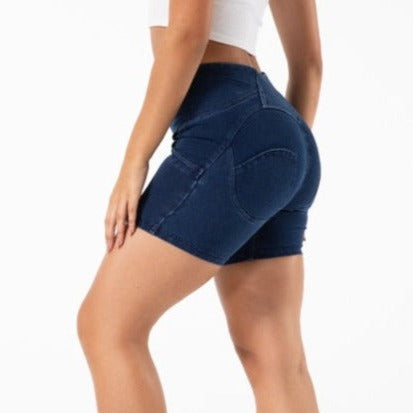 Cheeky Blue High Waist Butt Lift Shorts - Model Mannequin