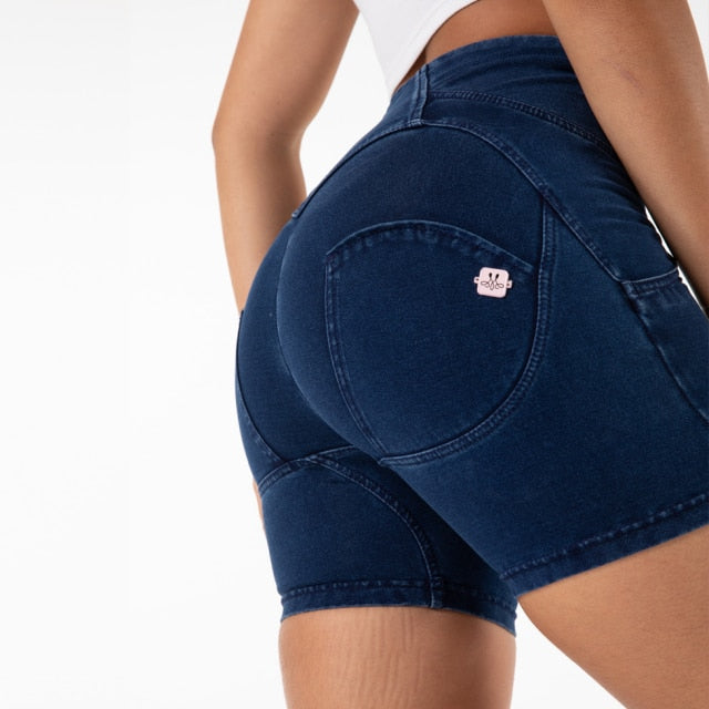 Cheeky Blue High Waist Butt Lift Shorts - Model Mannequin