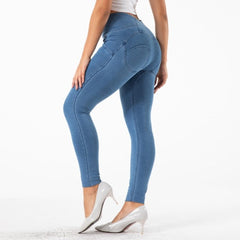 Cheeky Blue High Waist Zip Front Butt Lift Jeggings - Model Mannequin