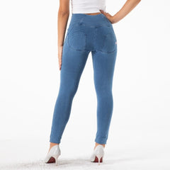 Cheeky Blue High Waist Zip Front Butt Lift Jeggings - Model Mannequin