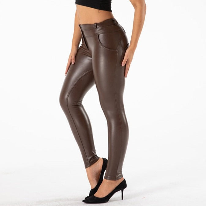Cheeky Brown PU Faux Leather Butt Lift Pants - Model Mannequin