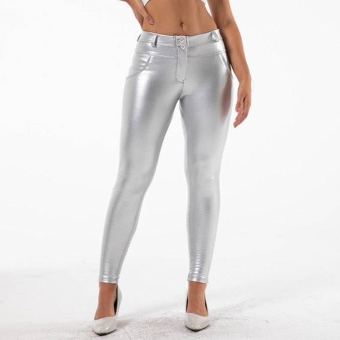 Cheeky Silver PU Butt Lift Pants - Model Mannequin
