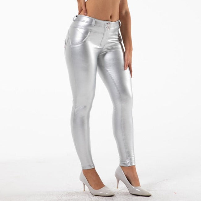 Cheeky Silver PU Butt Lift Pants - Model Mannequin